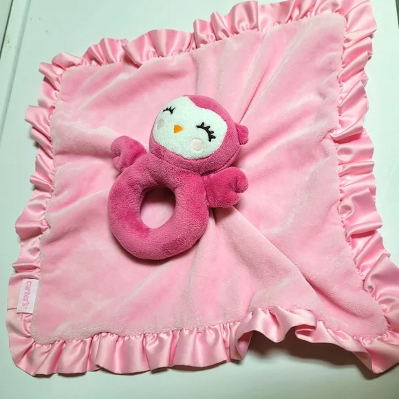 Carter's Toys Carters Owl Lovey Rattle Security Blanket Pink